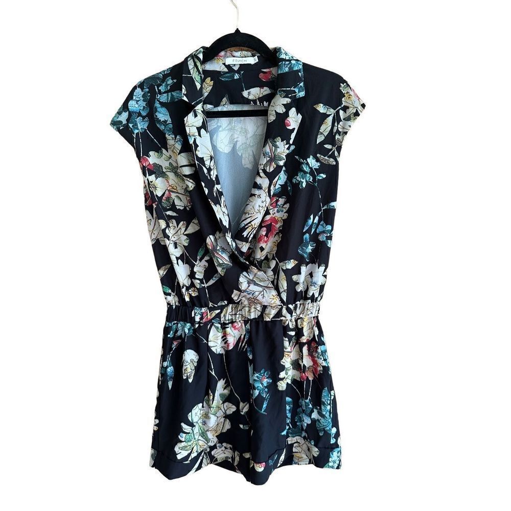 Frnch black floral womens romper sz small